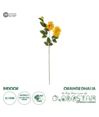 GloboStar® Artificial Garden ORANGE DHALIA BRANCH 21324 Τεχνητό Διακοσμητικό Πορτοκαλί Κλαδί Ντάλια Y115cm